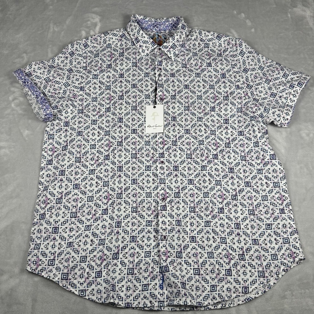 Robert Graham ButtonUp Classic Fit Shirt Mens 2XL Purple/White Linen Blend NWT - Picture 7 of 12